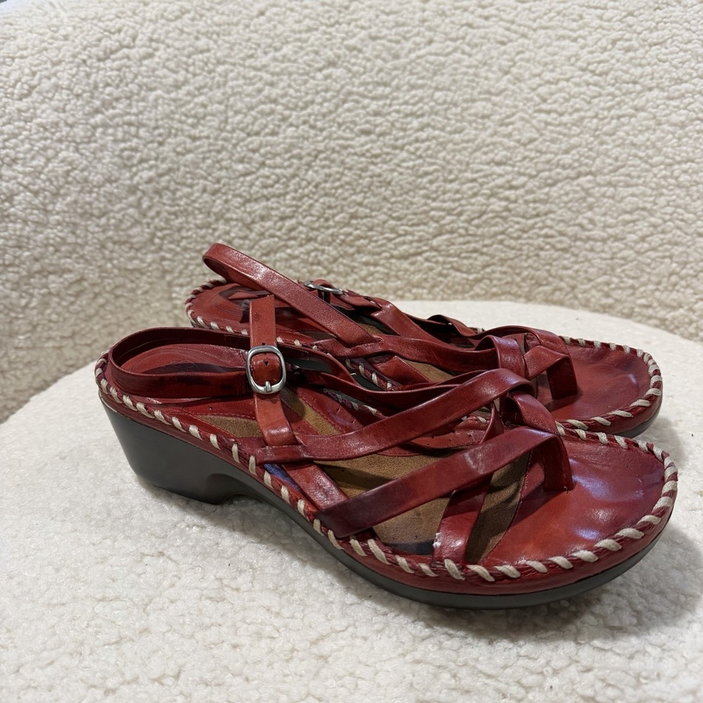 Ariat Shalimar Red Leather T-Strap Slingback Wedge Sandals Women's 10B 10006018
